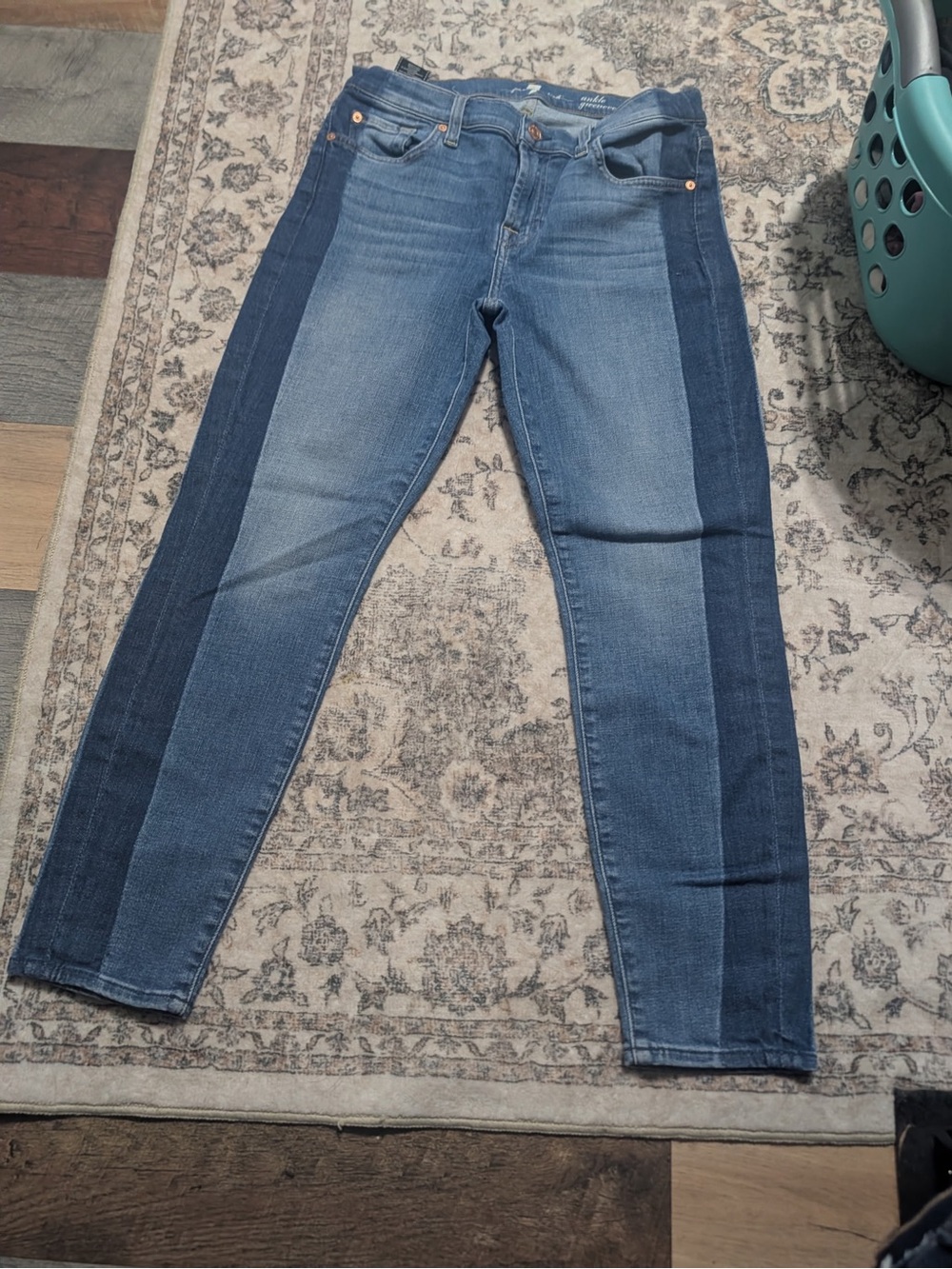 7 For All Mankind Two-Tone Blue Skinny Jeans